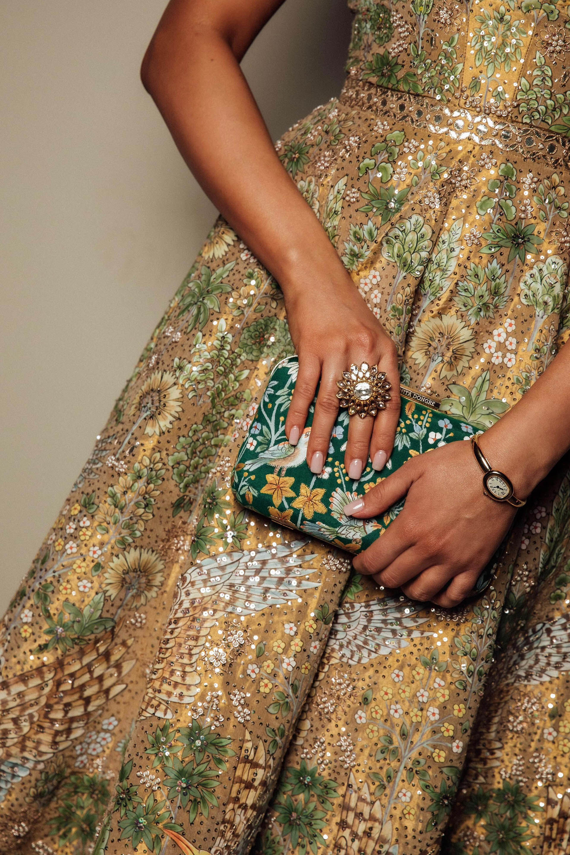 Avasa Hand-painted Pichhwai Silk Dress - Gold, , image 5